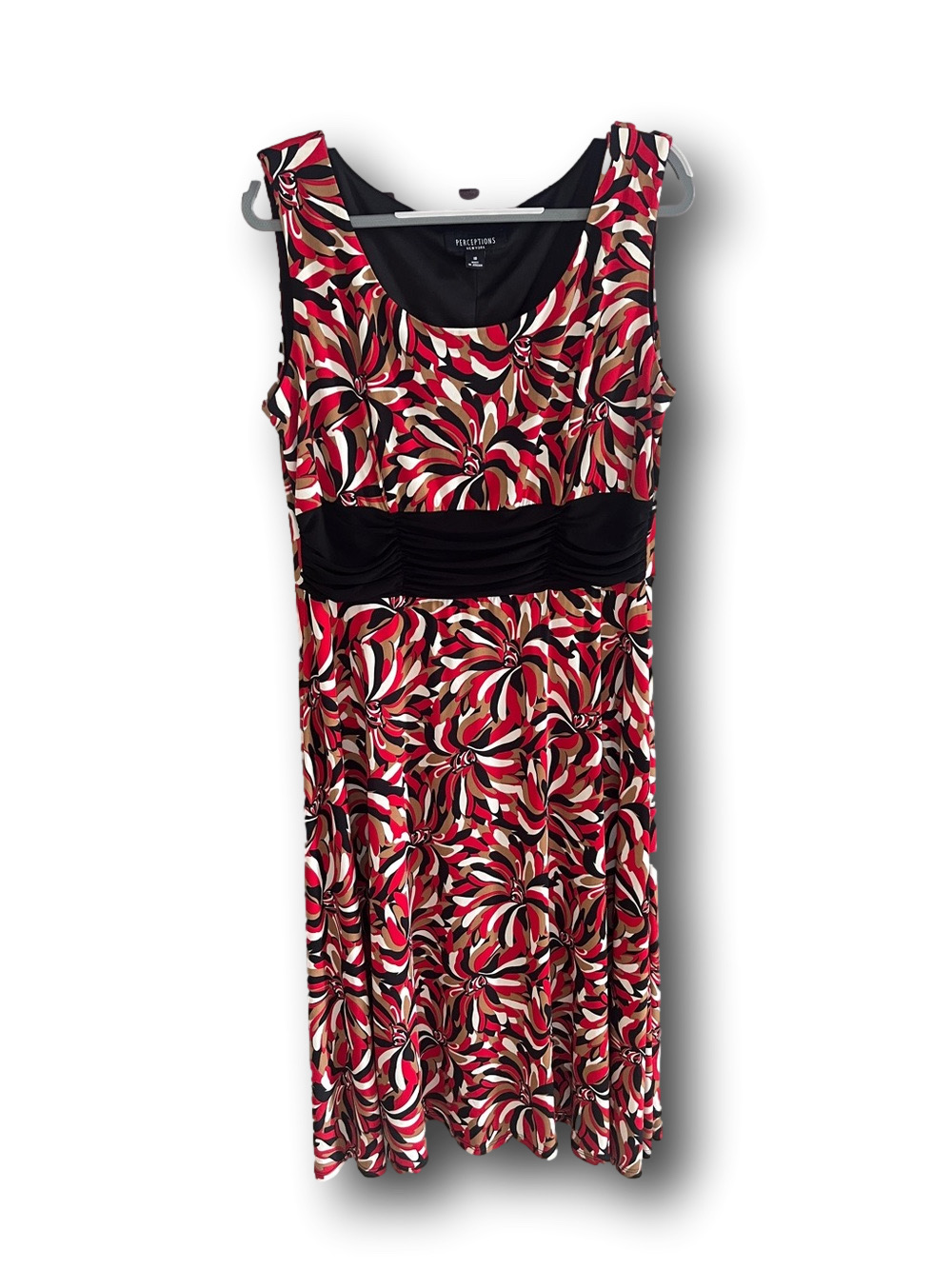 Perceptions Red Black Cream Swirl-Print Sleeveless Midi Dress